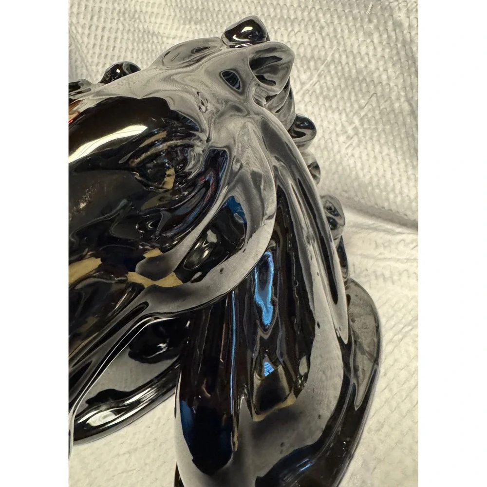 Vintage Pair High Shine Glazed Black Stallion Horse Head Bookends Sculptures